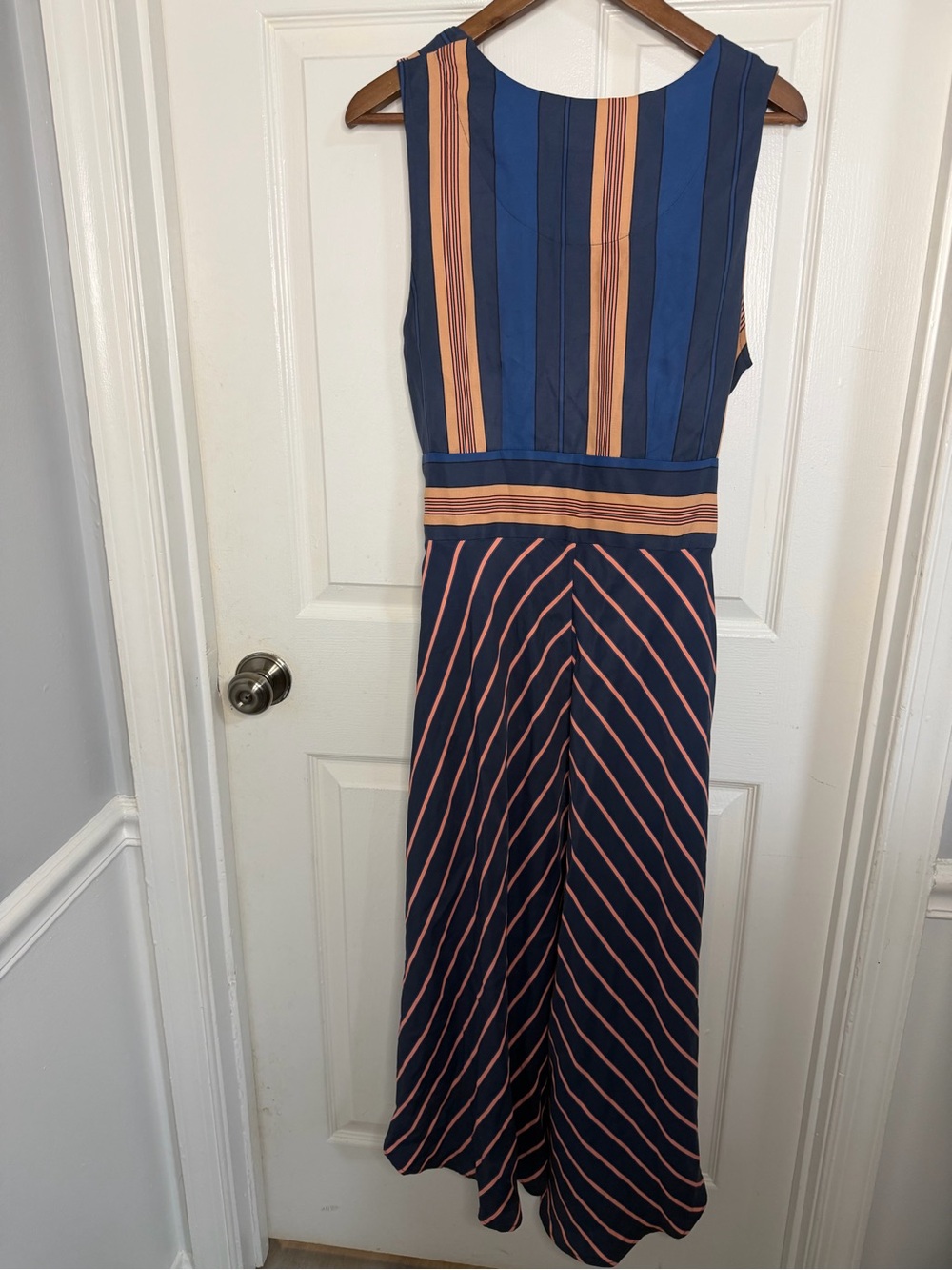 Maeve Navy and Peach Striped Sleeveless Midi Dress - Picture 3 of 6